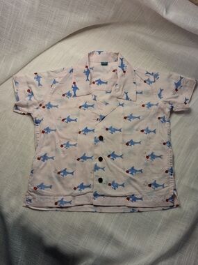 Toddler Shark Print Button-Up Shirt - Blue & Pink